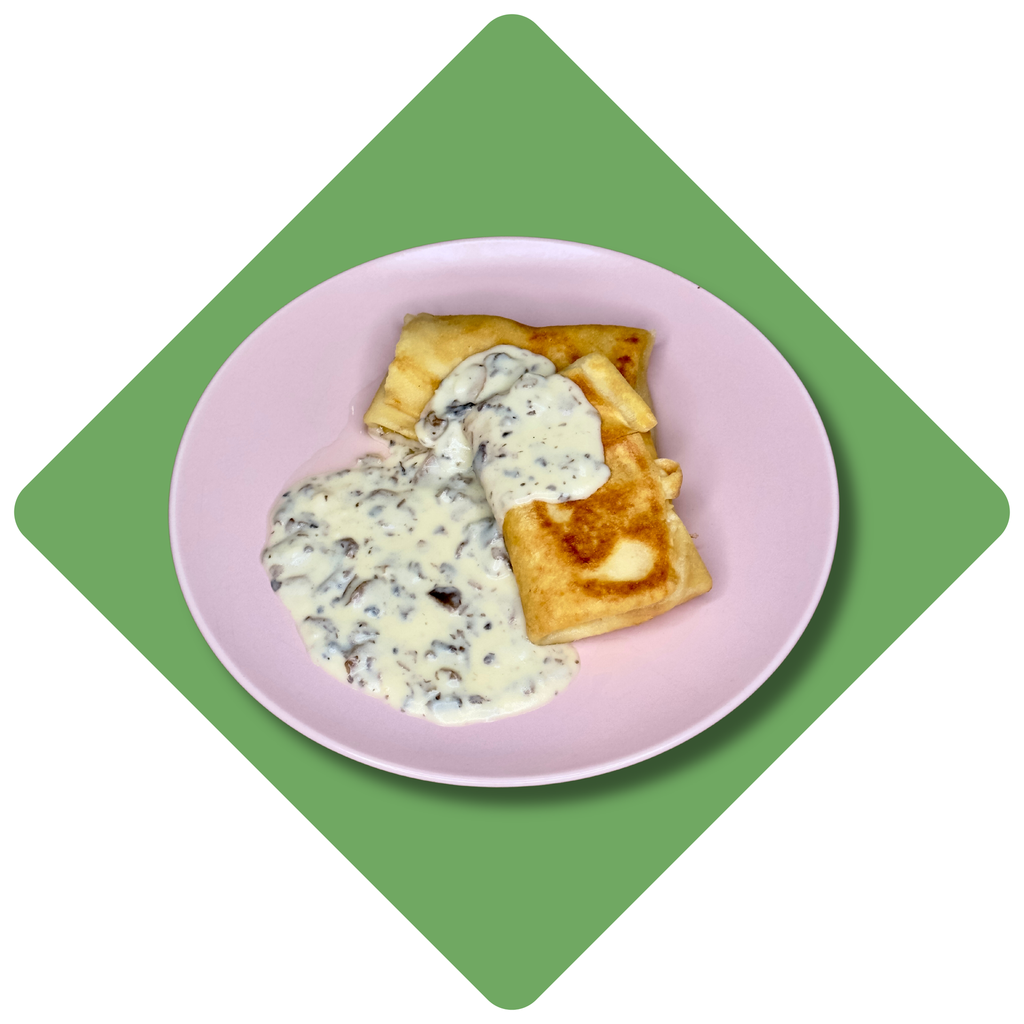 Lietiniai blyneliai su kumpiu-pievagrybiais