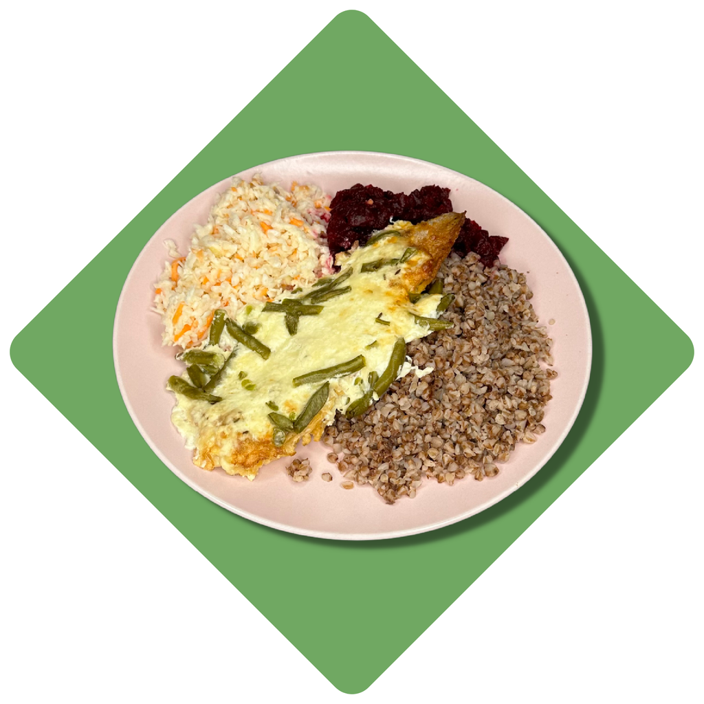 Jūros lydekos kepsnys užkeptas šparaginėmis pupelėmis ir mocarela sūriu