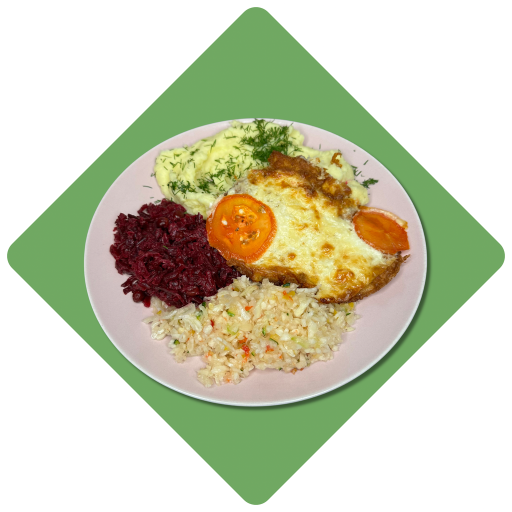 Vištienos kepsnys užkeptas su pomidorais ir mocarela sūriu 