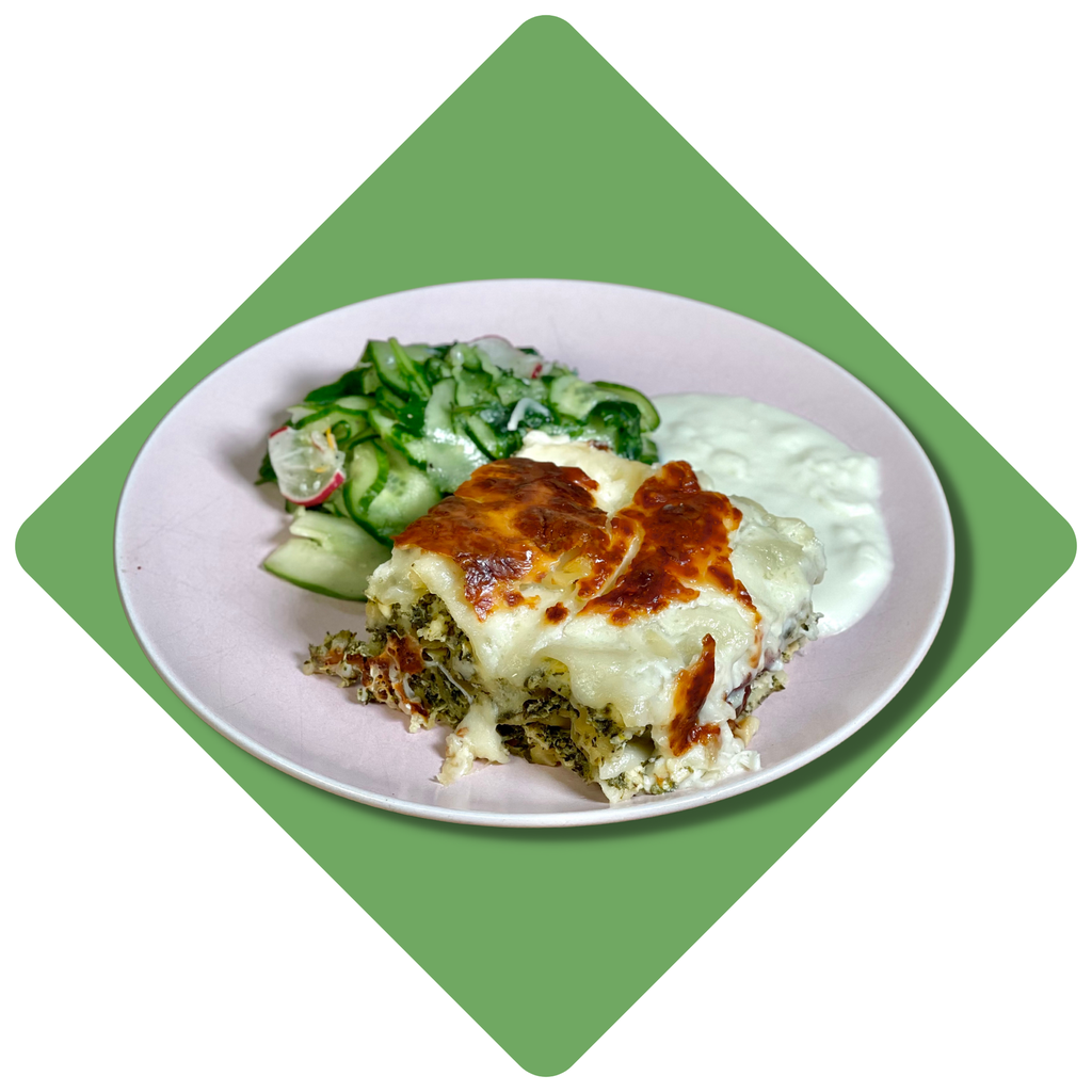 Lazanija su varške ir špinatais