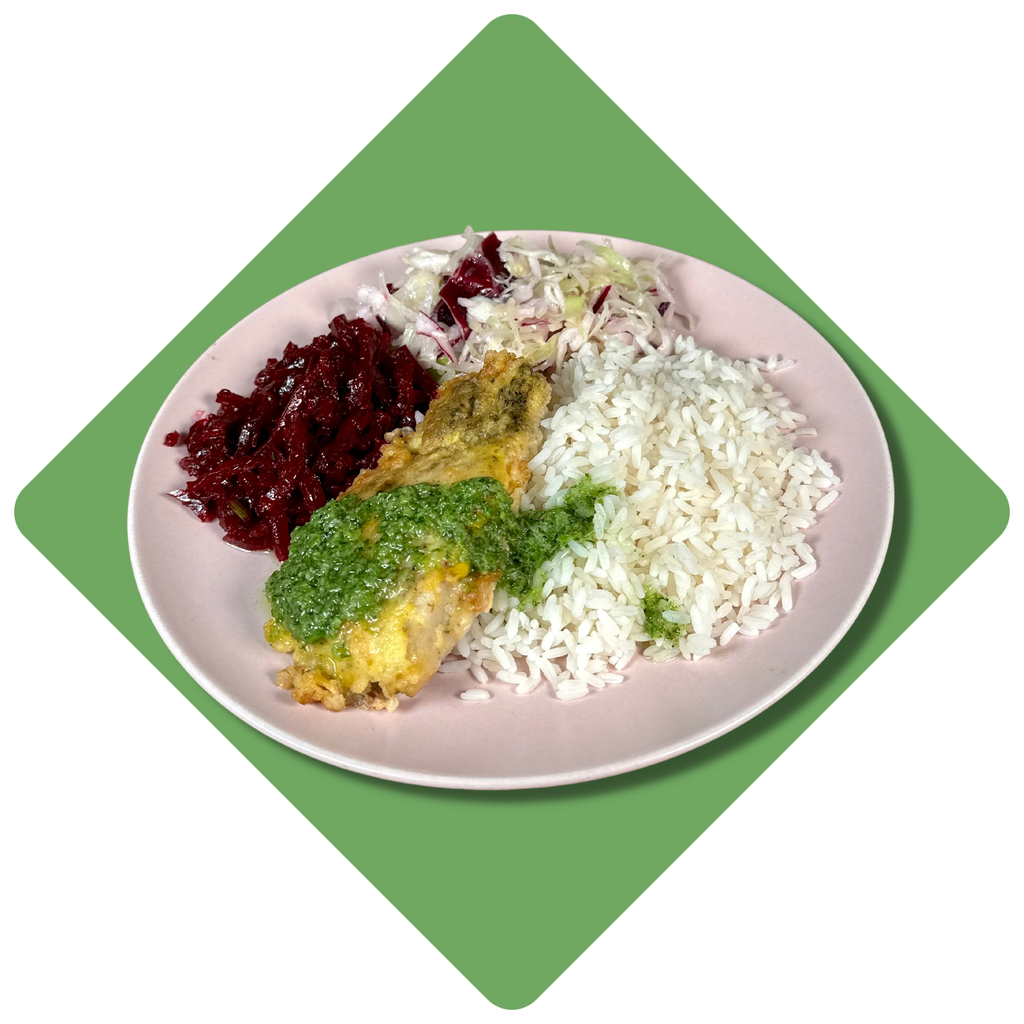 Ešerio kepsnys su žolelių padažu