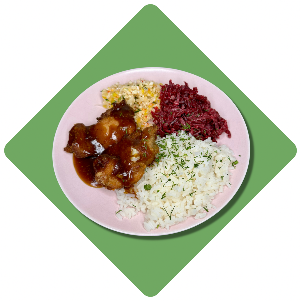 Vištienos juostelės  Teriyaki padaže (bulvių košė)