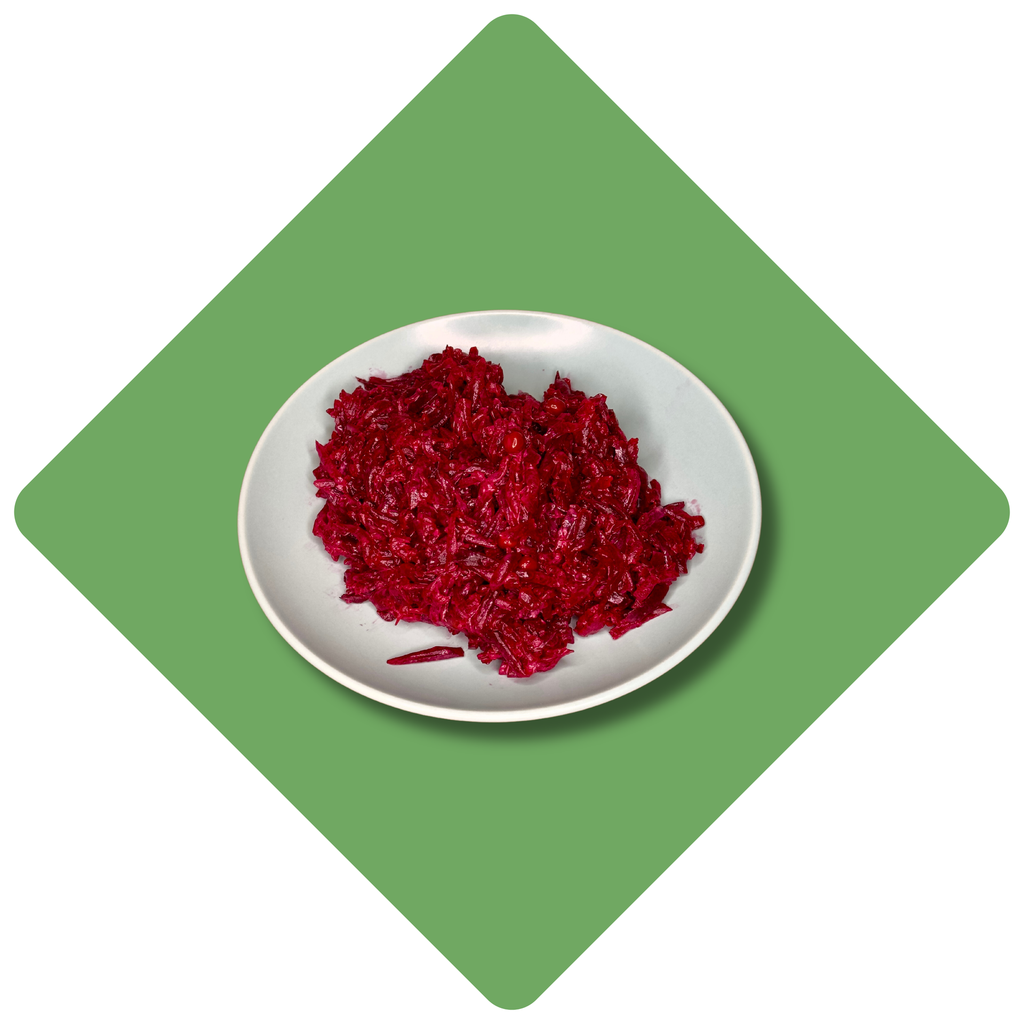 Burokėlių salotos su marinuotais agurkais, obuoliais ir sėklomis (200 g) 